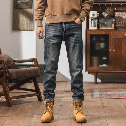 New Autumn and Winter Men's Denim Fashion Trendy Brand Casual Stretch Nostalgic Weiha Small Straight Jeans for Young Men