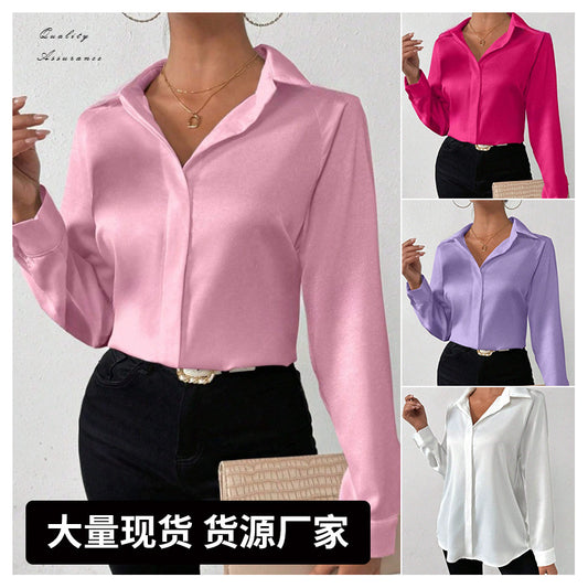 Women's Long-Sleeve Satin Shirt