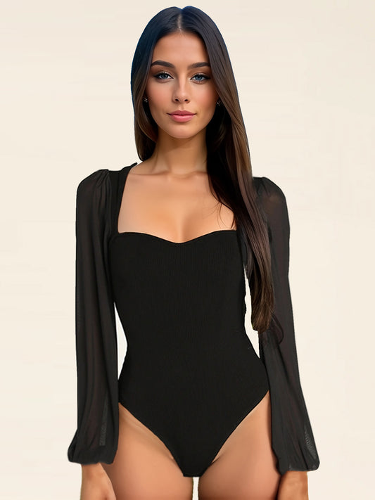 Women's Mesh Lantern-Sleeve Jumpsuit