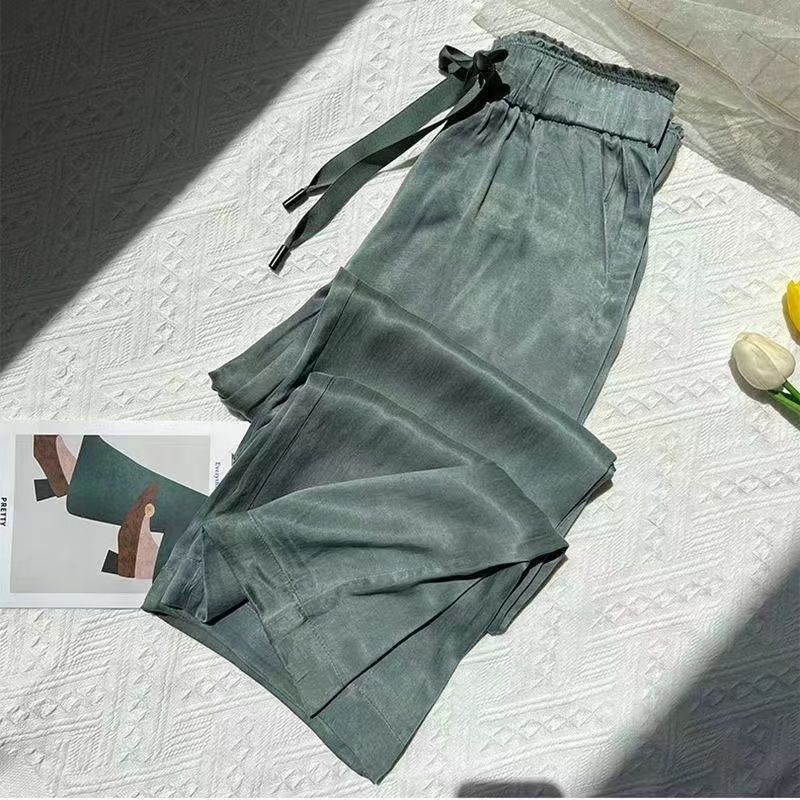 Purple Ice Silk Satin Wide Leg Pants Women's Summer 2025 New High-grade Dape Straight Loose Casual Pants