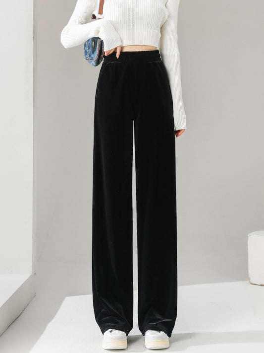 Women's Fleece-Lined Velvet Wide-Leg Pants