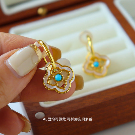Four-Leaf Clover Shell Clip-On Earrings