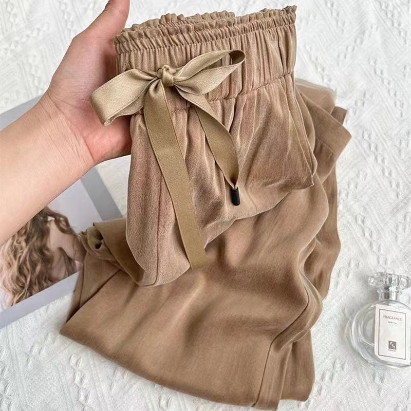 Purple Ice Silk Satin Wide Leg Pants Women's Summer 2025 New High-grade Dape Straight Loose Casual Pants