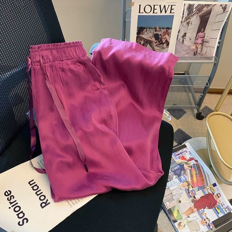 Purple Ice Silk Satin Wide Leg Pants Women's Summer 2025 New High-grade Dape Straight Loose Casual Pants