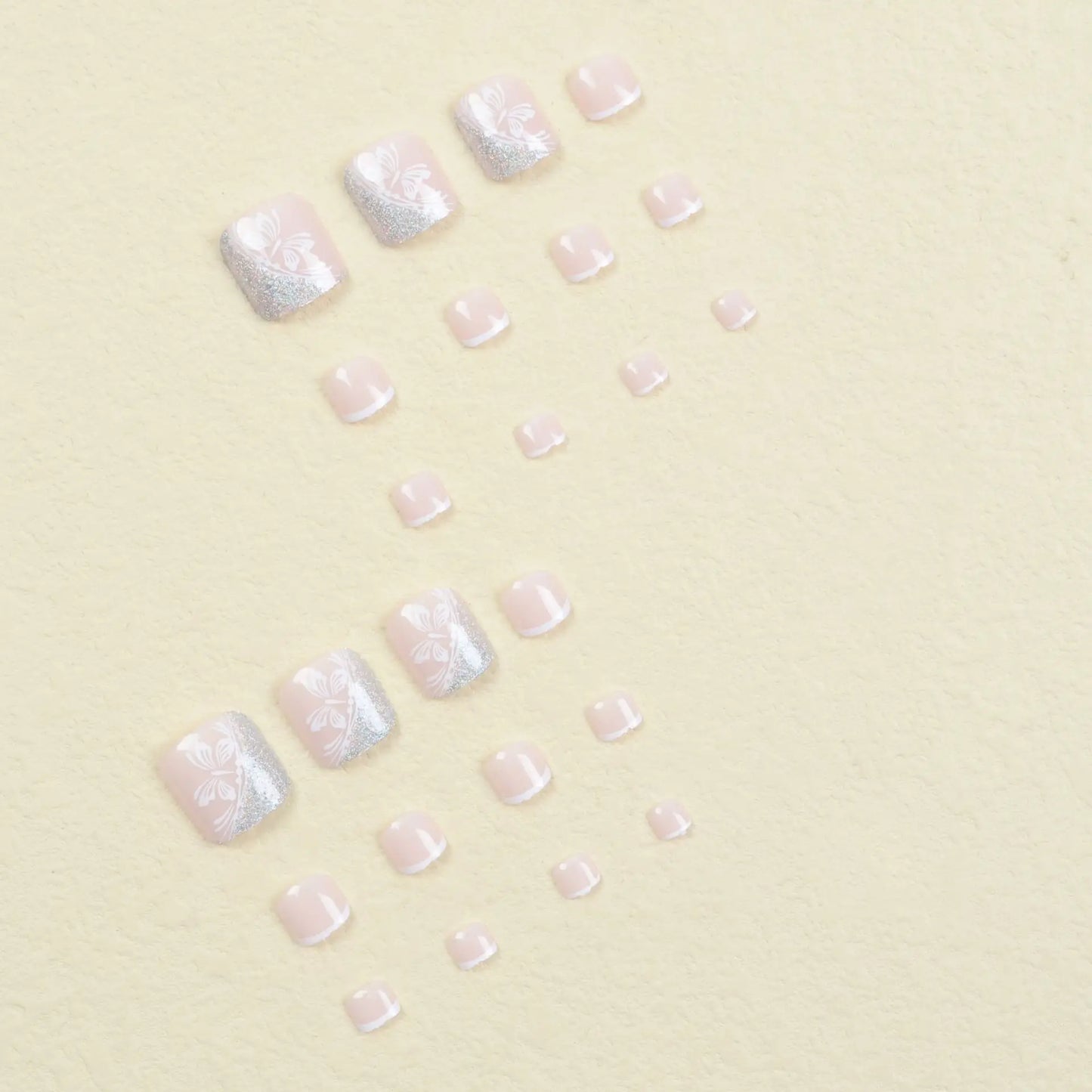 New White Flower Artificial Toe Nails with Gold Foil False Toenail Tips French Lady Girl Wearable Press on Nails for Feets