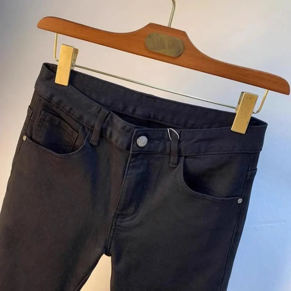 Spring Autumn Men's Elastic Slim Fit Casual Jeans Trendy Loose High End Brand Fashionable Long Trousers Popular Style