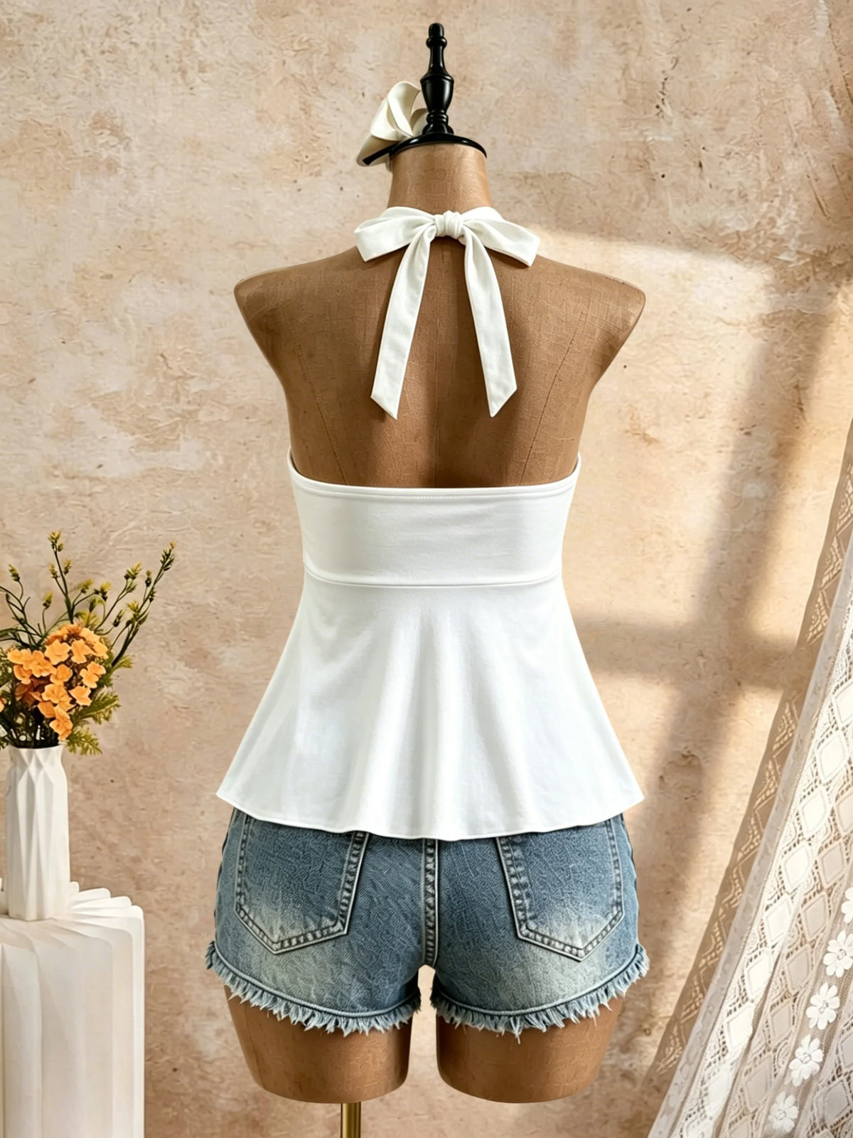 Women Halter Deep V Neck Front Tie Peplum Camisole 2026 Summer Y2K Going Out Casual Streetwear Tank Tops