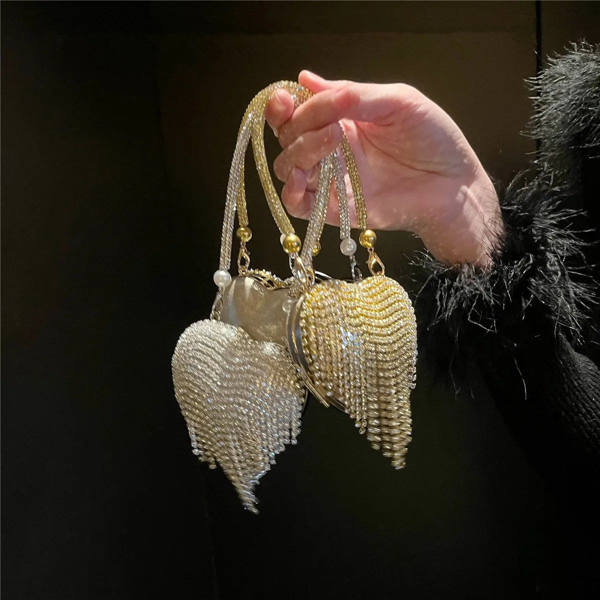 Luxury Small Bling Heart Shape Diamond Evening Clutch Purse For Women Chain Bag