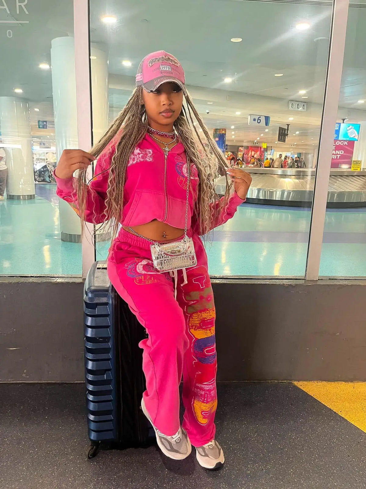 Spring 2 Two Piece Sets Casual Tracksuits Women Long Sleeve Zipper Crop Top+Baggy Pants Suits Club Rose Red Matching Outfits