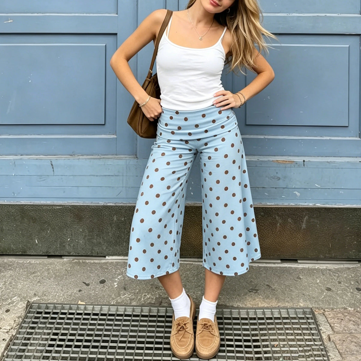 Capri Pants for Women Low Rise Fold Over Capri Yoga Pant Soft Comfy Flowy Wide Leg Capris Culottes Bottoms