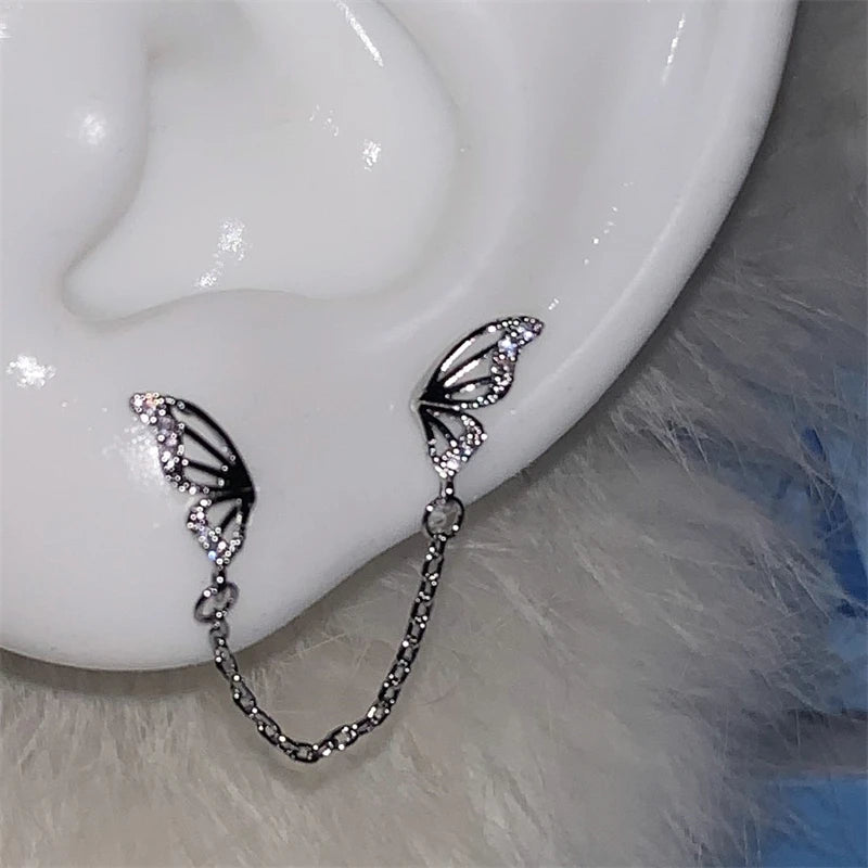 1pcs Silver Color Wing 316L Stainless Steel Ear Bone Nail for Women New Fashion Full of Rhinestone Earrings Accessories for Ear