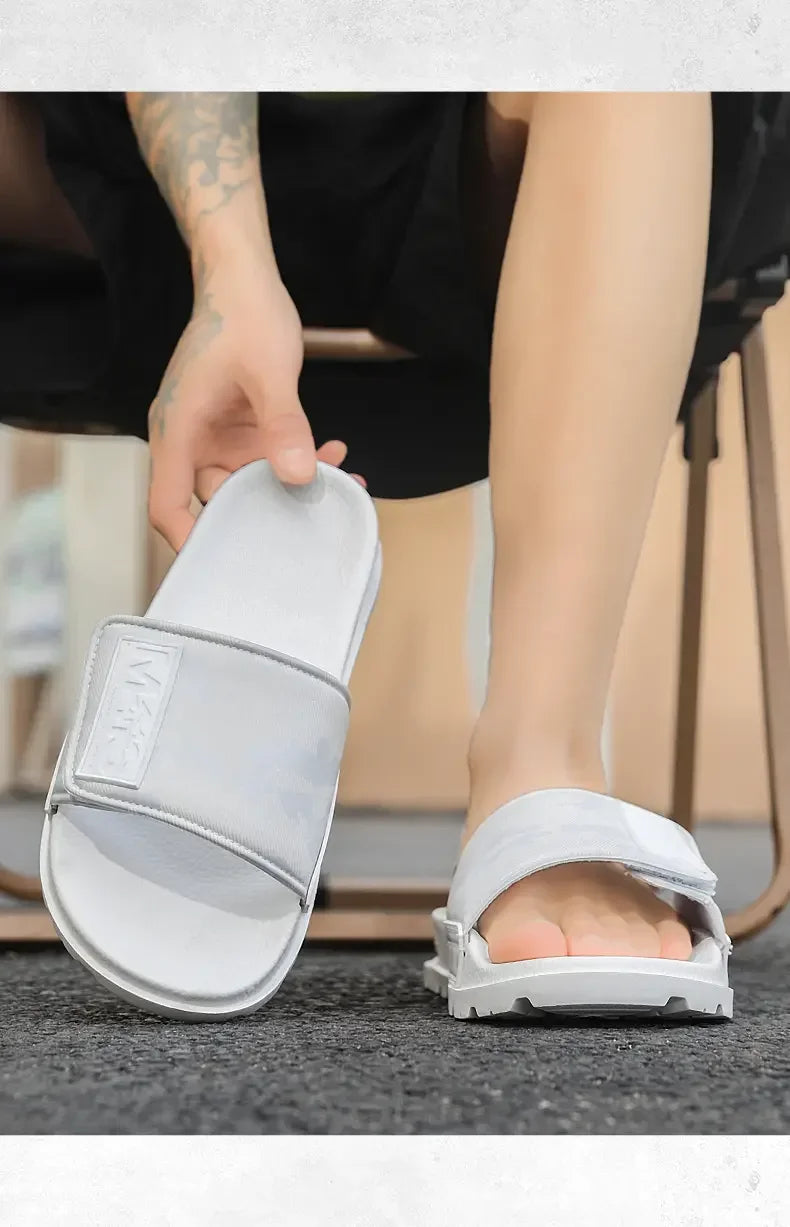 2025 Spring and Summer Trend Fashion Wear Super Soft Slippers Men's Velcro Air Cushion Personality All Casual One Word Slides