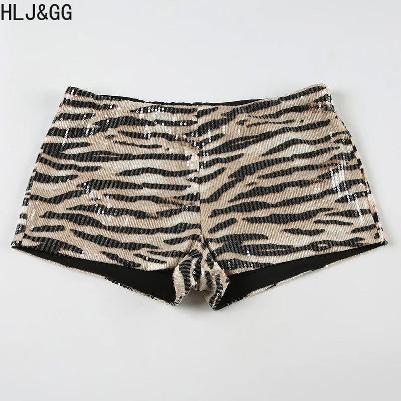 HLJ&GG Y2K Fashion Letter Printing Sequin Shorts Two Piece Sets Women Round Neck Short Sleeve Slim Crop Top And Shorts Outfits