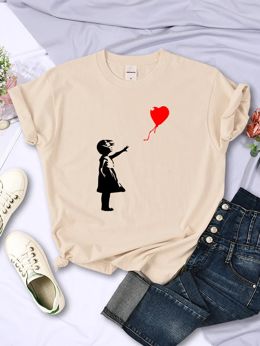 Let'S Fly Love Balloons Prints Womens T-Shirt Soft Breathable Short Sleeve Street Hip Hop Trend Tops Casual Female Tee Clothing