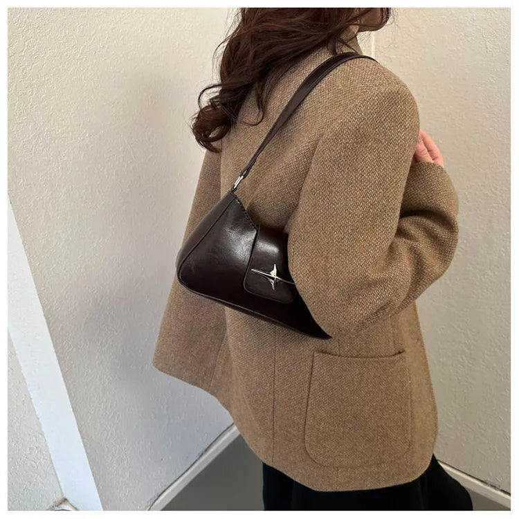 Solid color armpit bag, women's fashion new style | Casual texture shoulder bag, summer minimalist baguette bag