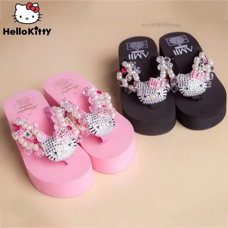 Cute Home Soft Flip-flop Sandals Y2k Beach Shoes Around Cartoons Women Kawayi Leisure Wedge-shaped High Heels and Thick Soles.