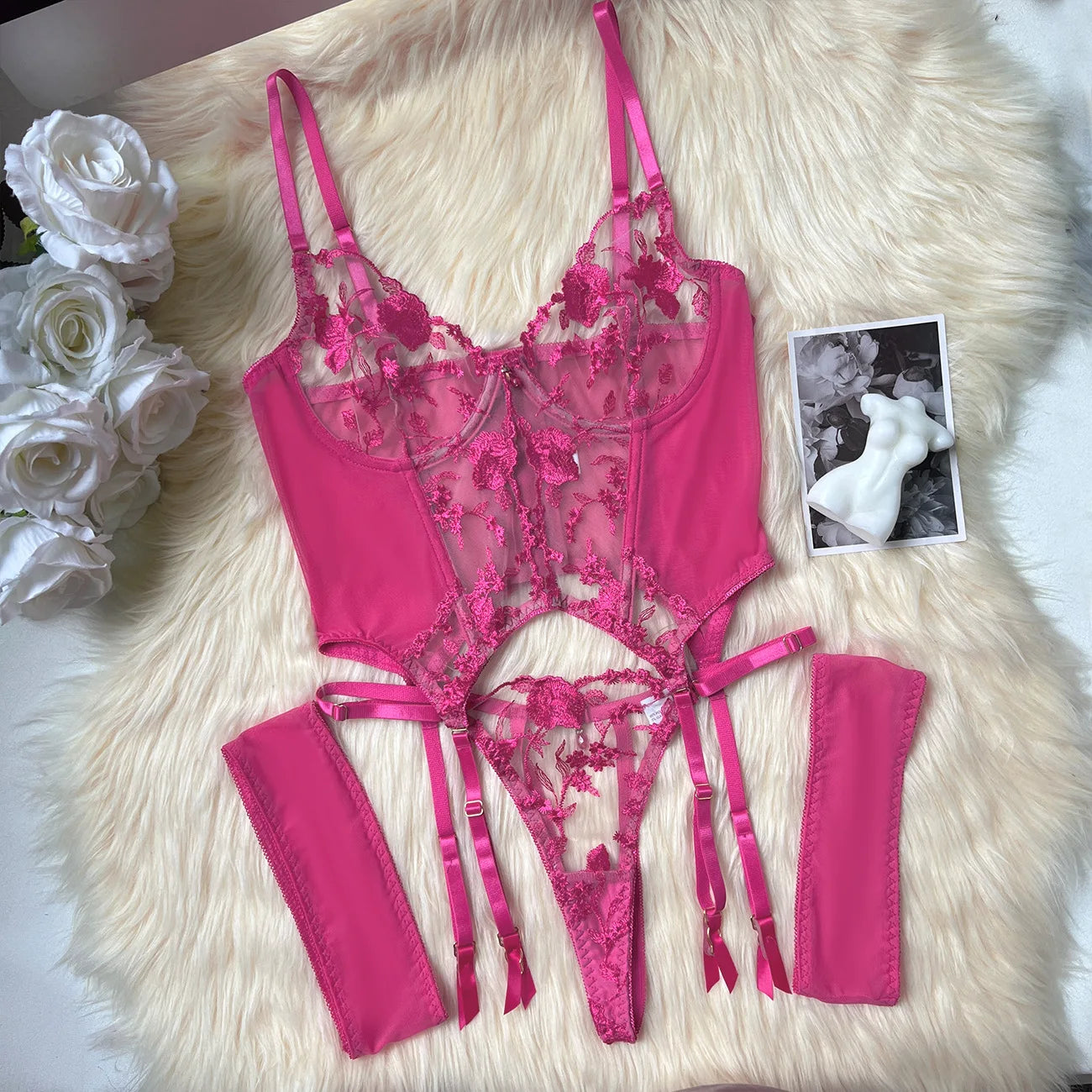 SINGREINY Gauze Sheer Slim Erotic Bra&Brief Sets Fashion Embroidery Club Sleepwear Female Prono Transparent Sexy Underwear Suits