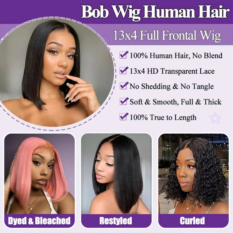 Bob Wigs Human Hair 13X6 Lace Front Wig 220 Density Short Straight Hd Transparent Lace Frontal Wigs Brazilian Closure For Women