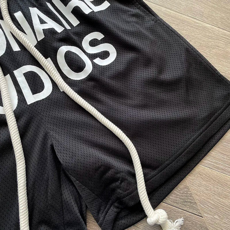 Cactus Jack Shorts Fashion Casual  Loose Color Blocking Patch Black Drawstring Elastic Waist Shorts Men Women Streetwear Pants