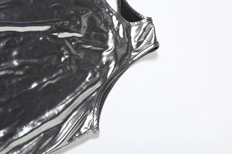 Silky Backless Sleeveless Shiny Romper — Women's Clubwear