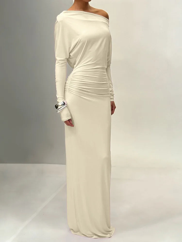 Mozision One Shoulder Backless Sexy Maxi Dress Women Autumn Fashion Long Sleeve Ruched Bodycon Club Long Dresses Elegant dress