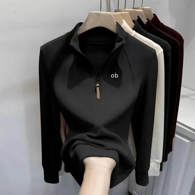 2026 New Half-Neck Half-Zip Long-Sleeved Women's Sweater for Layering or Solo Wearing in Autumn for Fitness  1