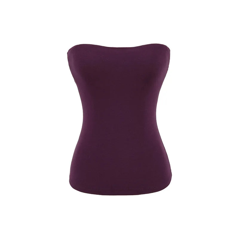 Women Solid Strapless Tube Top Sleeveless Bandeau Crop Top Stretch Basic Wrap Bustier Summer Casual Y2K Tank Tops