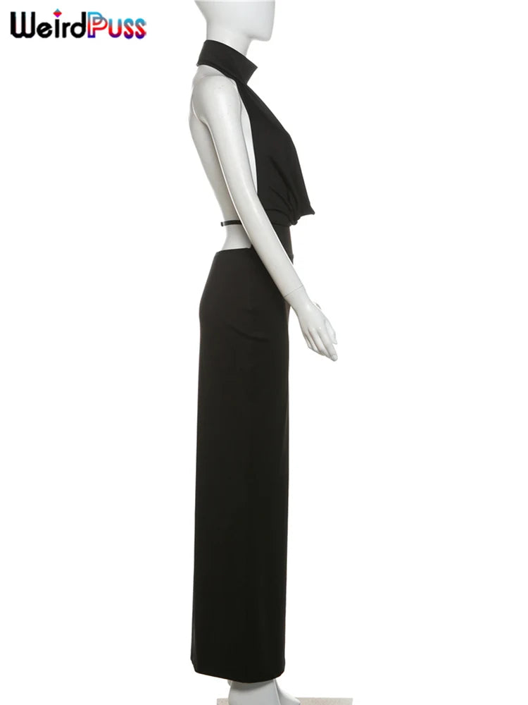 Hollow Halter Backless High Slit Long Bodycon Dress — Women's
