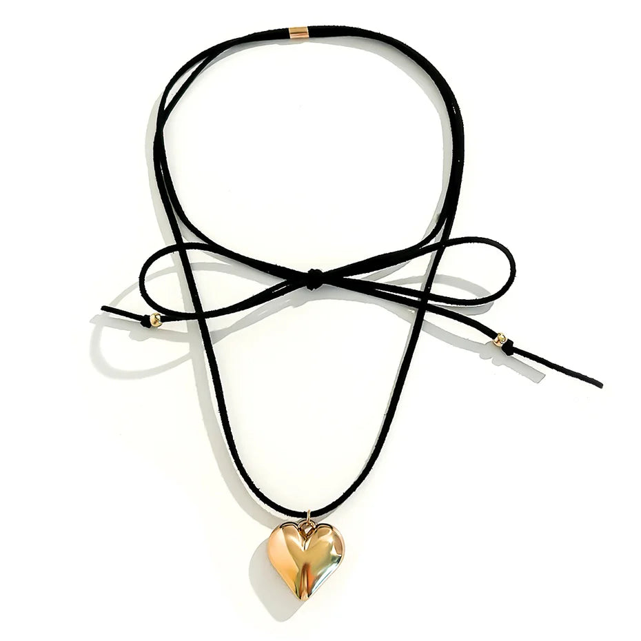 Creative Sweet Cool Love Heart Pendant Necklace for Women Wedding Goth Knotted Bowknot Adjustable Chain Y2K Jewelry Accessories
