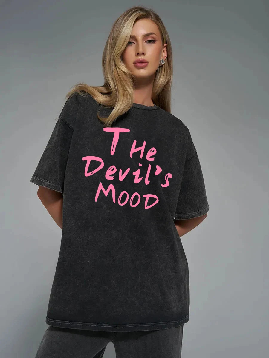 Pink Letter Design Washed T Shirt Women Vintage Cotton T-shirts Streetwear Soft Mineral Tees Girl Loose Female Tee Tops Y2k