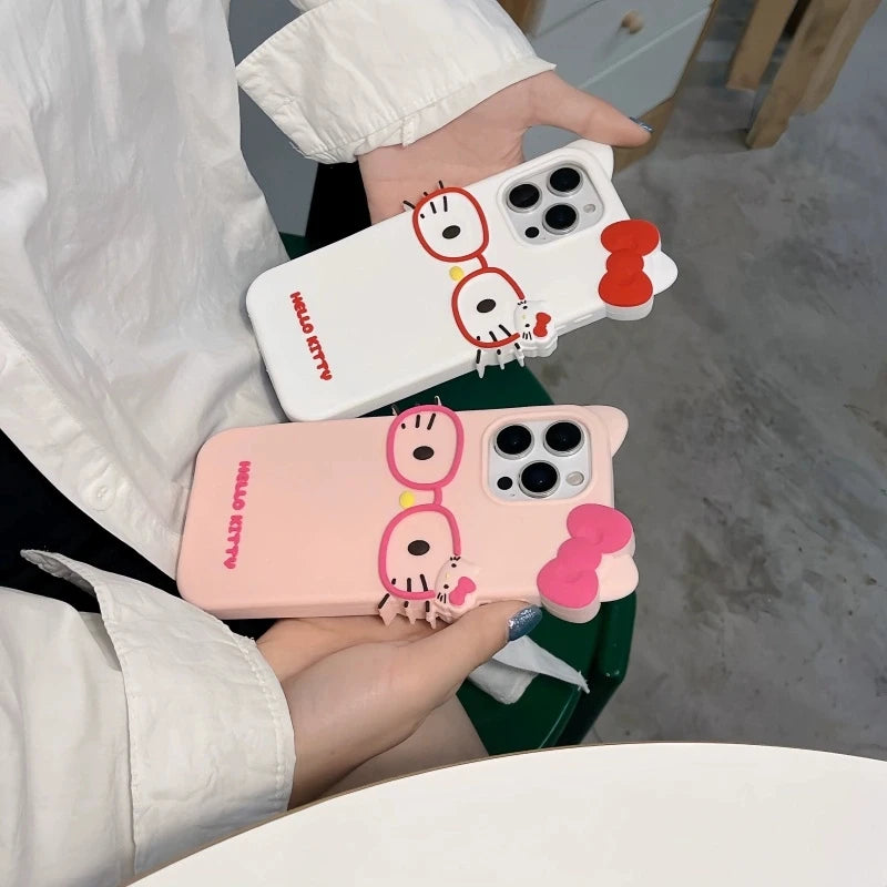 Glasses KT Cat For iPhone 18 17 16 15 14 13 12 11 Pro Max Plus 6 7 8 Plus Silicone Soft Cover Case