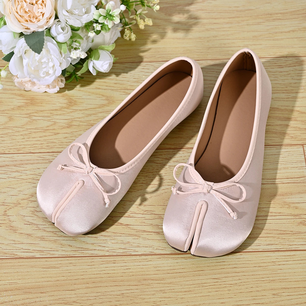 Soft Split Toe Tabi Ballet Flats Women Bowknot Leather Round Toe Ballerina Shoes Low Heel Slip On Loafers Casual Moccasins 2026