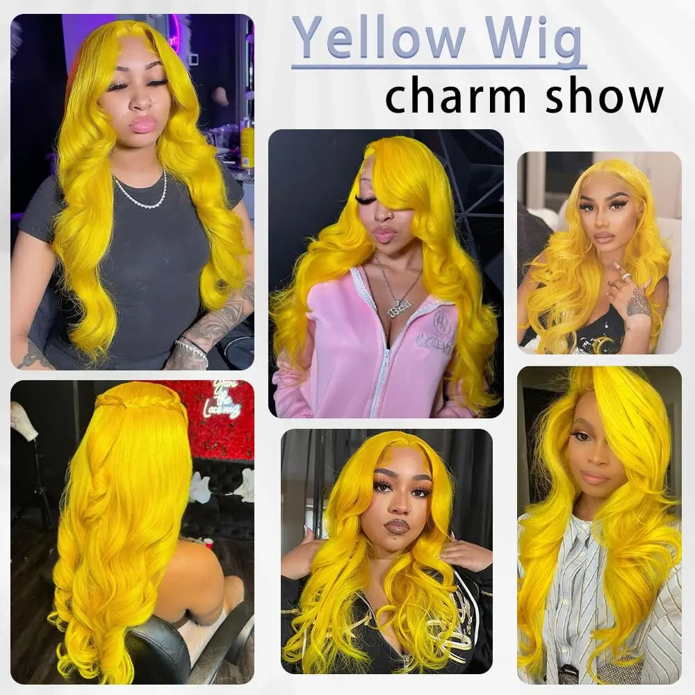 28 Inch Yellow Wig Human Hair Body Wave 13x6 HD Lace Frontal Wig Plucked 200% Density Colored  Lace Wig Water Wave For Women
