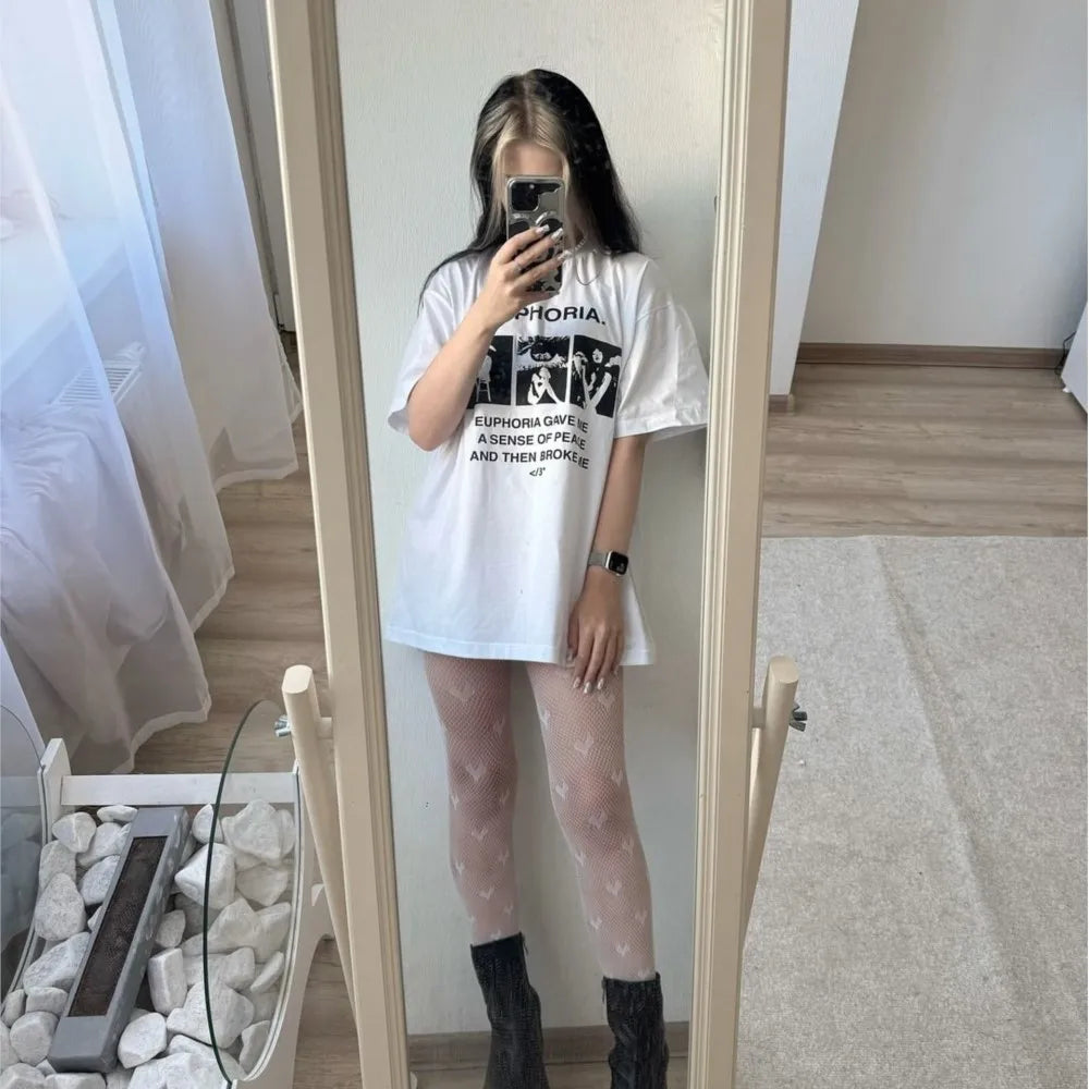 Harajuku Oversized Streetwear Women's Clothing EUPHORIA Graphic Print Tshirt Cotton Hip Hop Korean Short Sleeve Top Tee Goth Y2k