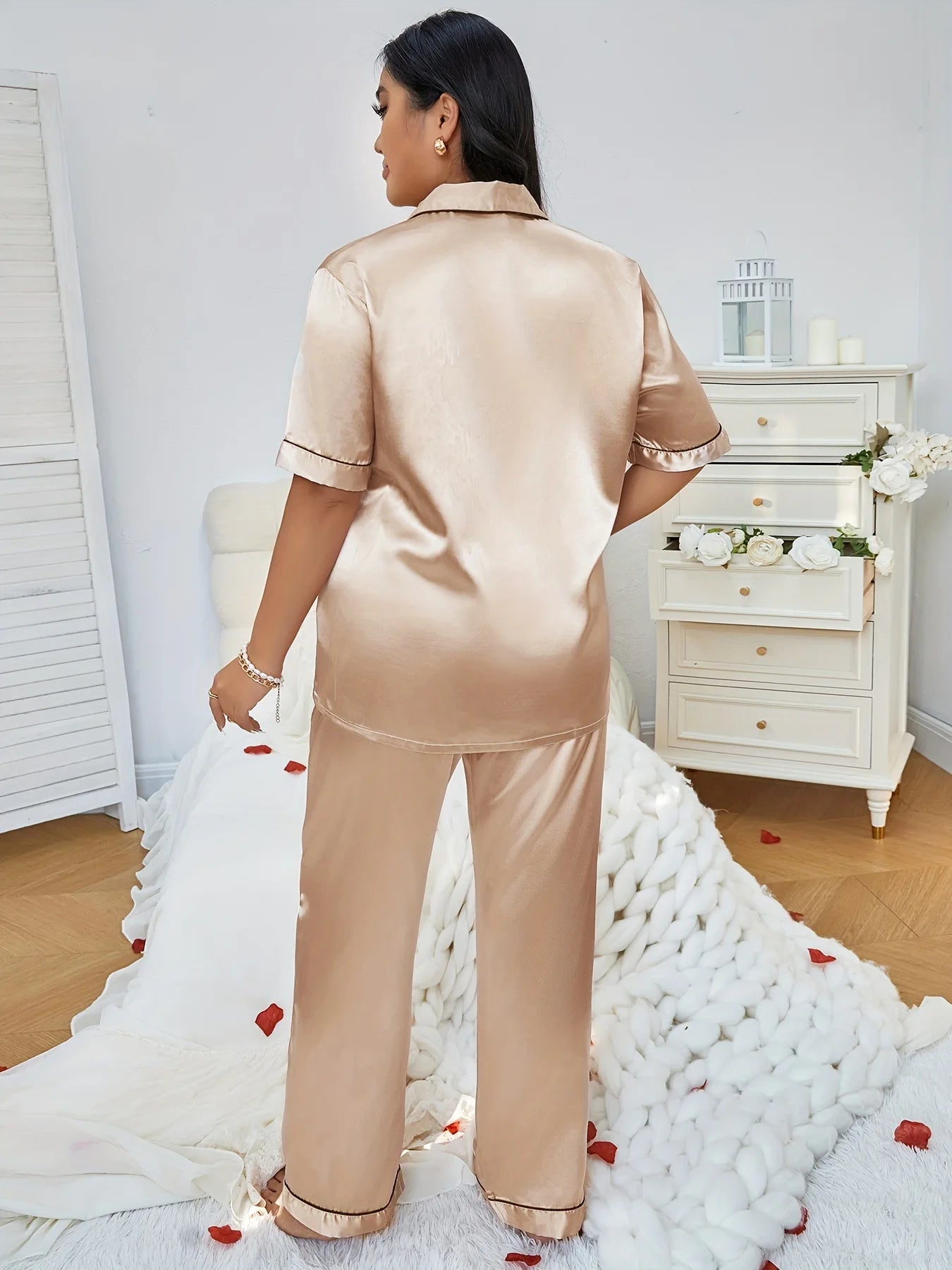 Plus Size 3XL 4XL 5XL Women's Sleepwear Pajamas Set Spring Summer Short Sleeve Trouser Suits Loungewear Loose Satin Homewear