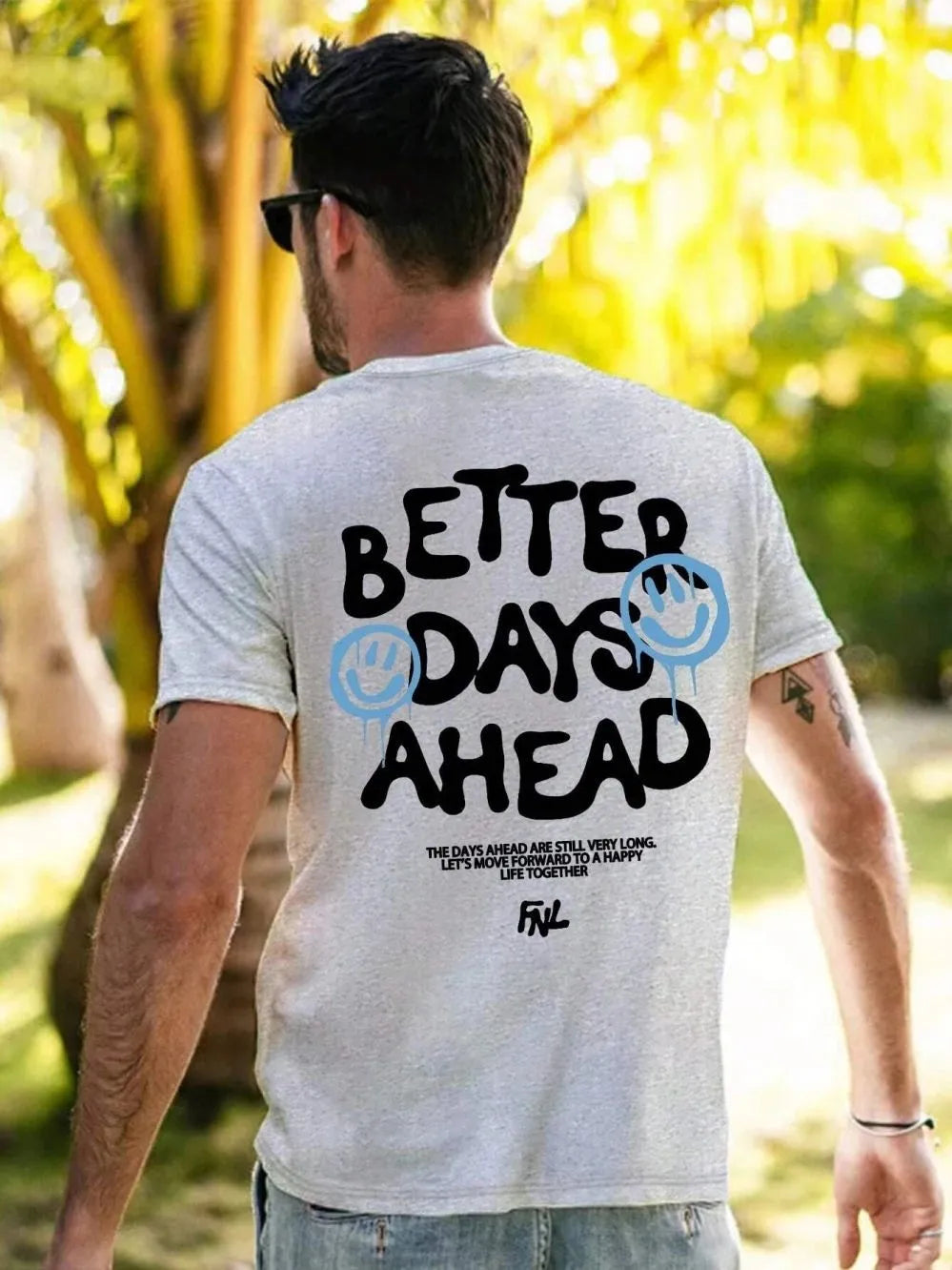 Better Days Ahead Men's Letter Pattern Round Neck Casual Large Size T-shirt Fashion Top Summer Loose T-shirt