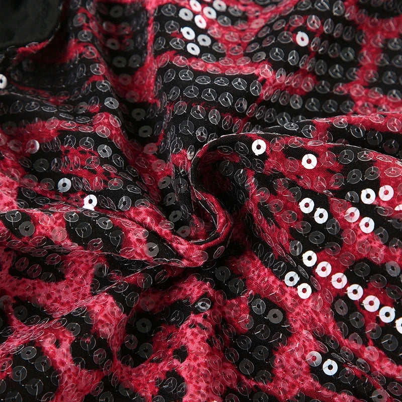 STYLISH LADY Shiny Sequined Pink Leopard Printed Shorts 2025 Summer Women High Waist Luxury Spicy Girl Sexy Clubwear Short Pants