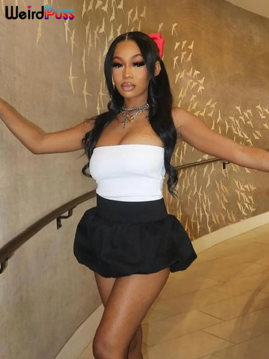 Weird Puss Ball Gown Skirts Women Y2K Hottie 2024 Summer Trend Midnight Waistband Miniskirts Birthday Streetwear Wild Bottoms