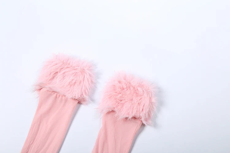 Weird Puss Christmas Furry Strapless Tops Women Patchwork Sexy Long Gloves Matching Birthday Luxury Classic Midnight Clubwear