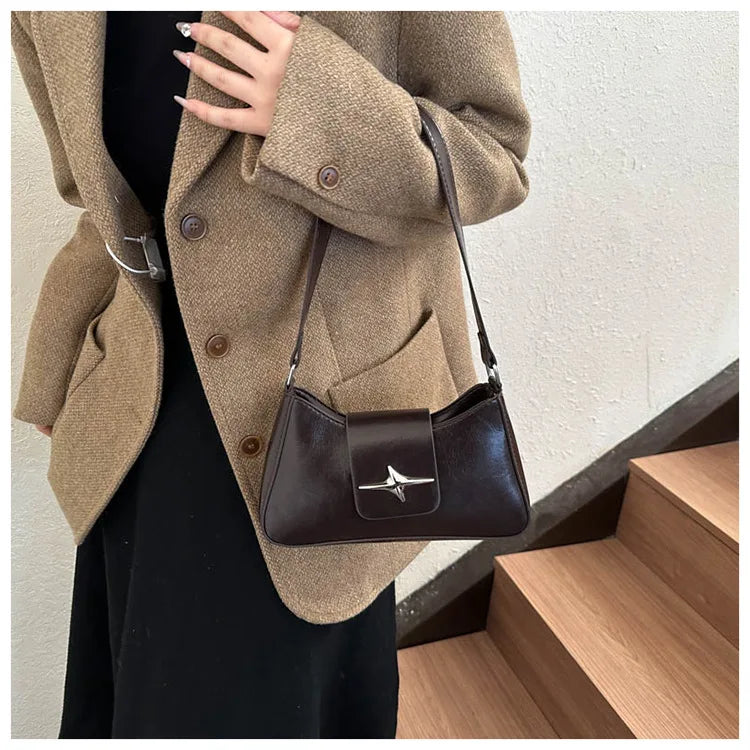 Solid color armpit bag, women's fashion new style | Casual texture shoulder bag, summer minimalist baguette bag