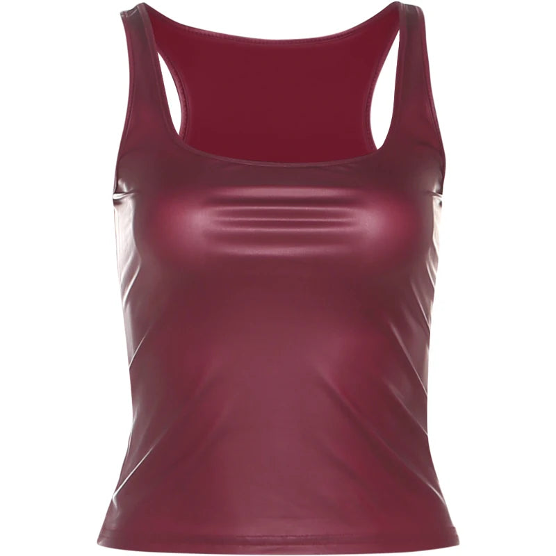Weird Puss Faux Leather Camisole Tops Women Y2K Coquette Square Collar Skinny Midnight Street Club Trend Hottie Wild Basic Vest