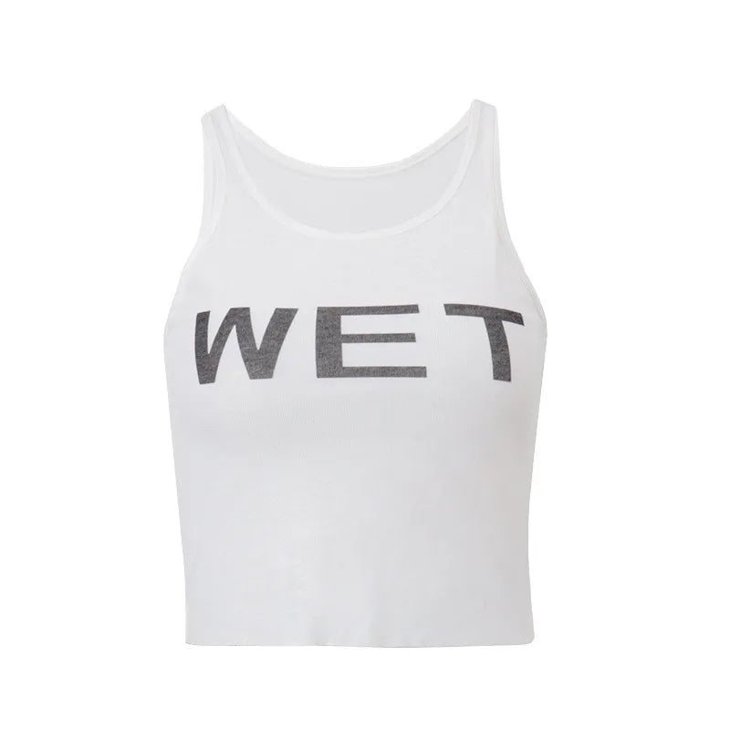 Shestyle Transparent White Crop Top Women 2024 Autumn Sleeveless Wet Letter Print Super Stars Same Style Tank Theatrical Costume