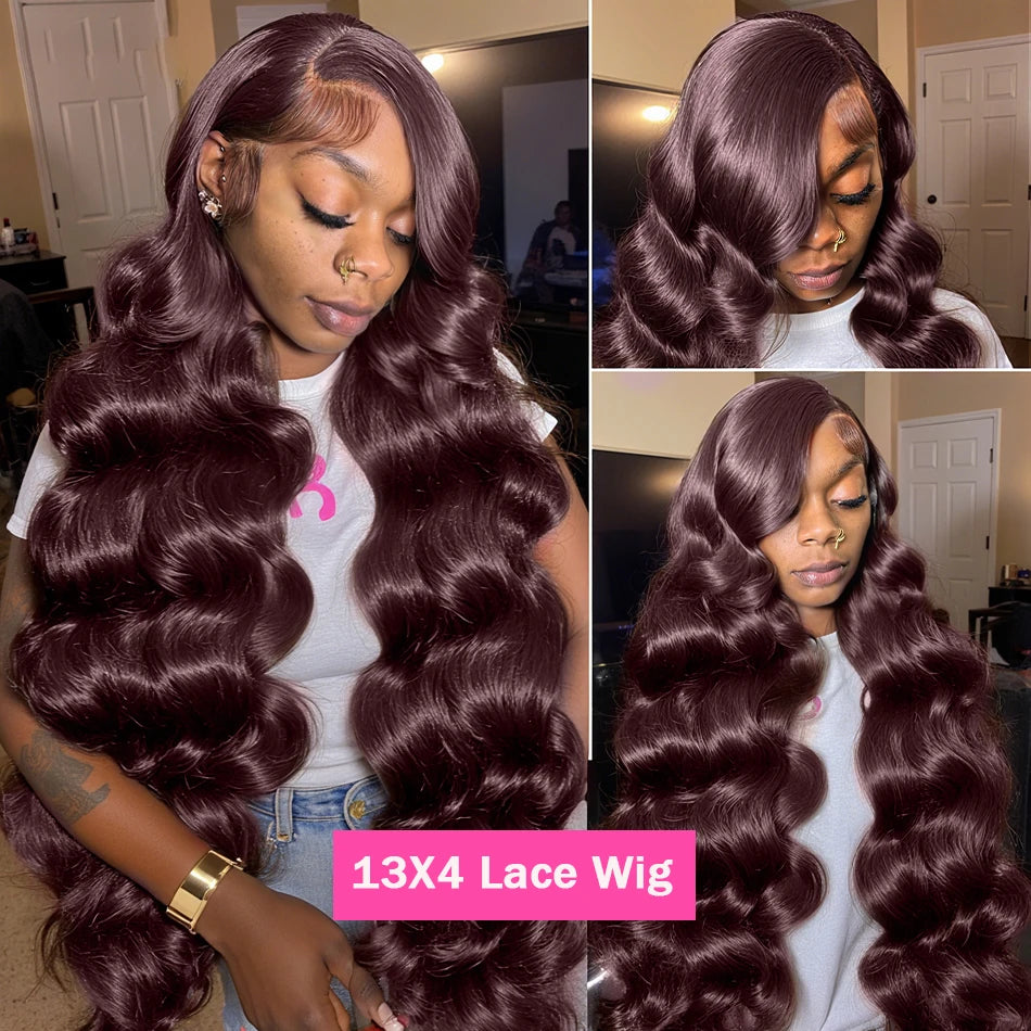 Transparent Chocolate Brown Body Wave Lace Front Human Hair Wig Vietnamese Original #4 Color 250% 13x6 HDFull Lace Frontal Wigs