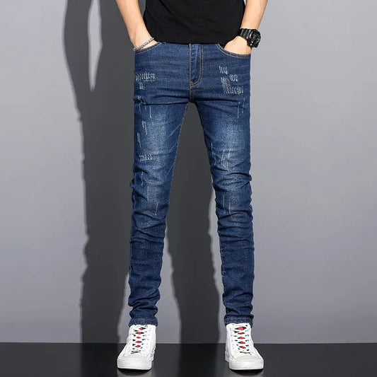 2025 Summer Thin Jeans Men's Korean Edition Fashion Trend Straight Leg Shorts Embroidered Cowboy Pants Black Blue Grey