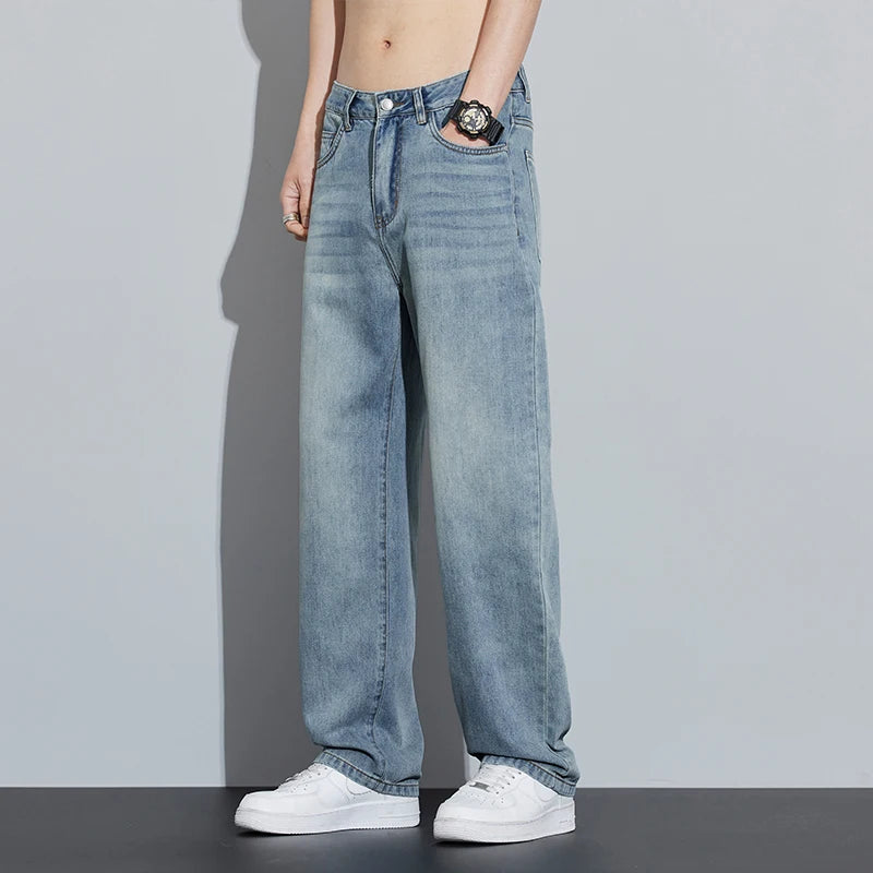 2025 Spring/Summer New Men's Lyocell Loose Jeans Summer Thin Breathable Straight denim Retro Business Casual Fashion Korean M