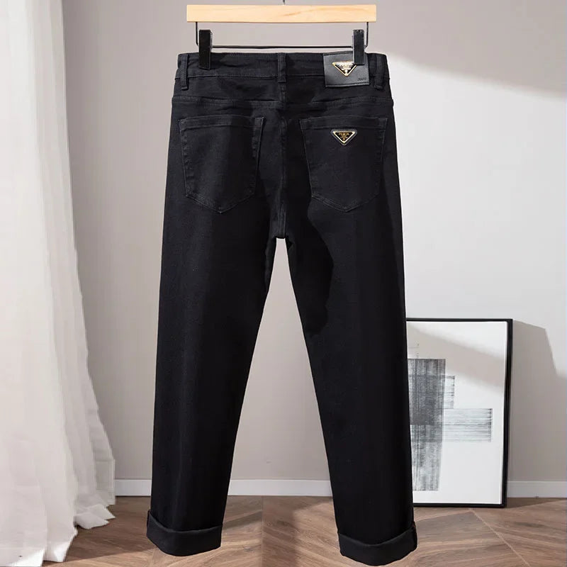PL Pure Black High-Quality European Style Men's Jeans Slim Fit Smooths Your Silhouette Straight Leg Casual Trousers For Autumn/W