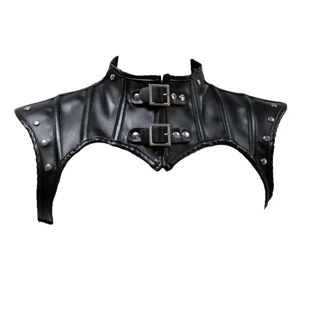 Faux Leather Corset Set Women's Steampunk Gothic Cosplay Game Armor Outfit Sexy Bustier Tops Nightclub Rave Costume