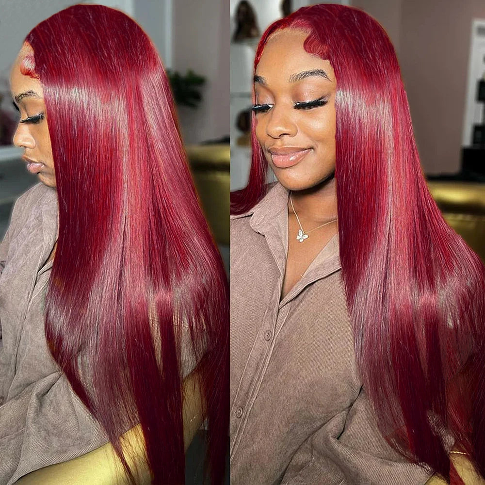 Burgundy 99J Lace Front Wig 13x4 13x6 HD Lace Frontal Wig Human Hair Pre Plucked Straight Red Colored Wig 4x4 5x5 Closure Wig