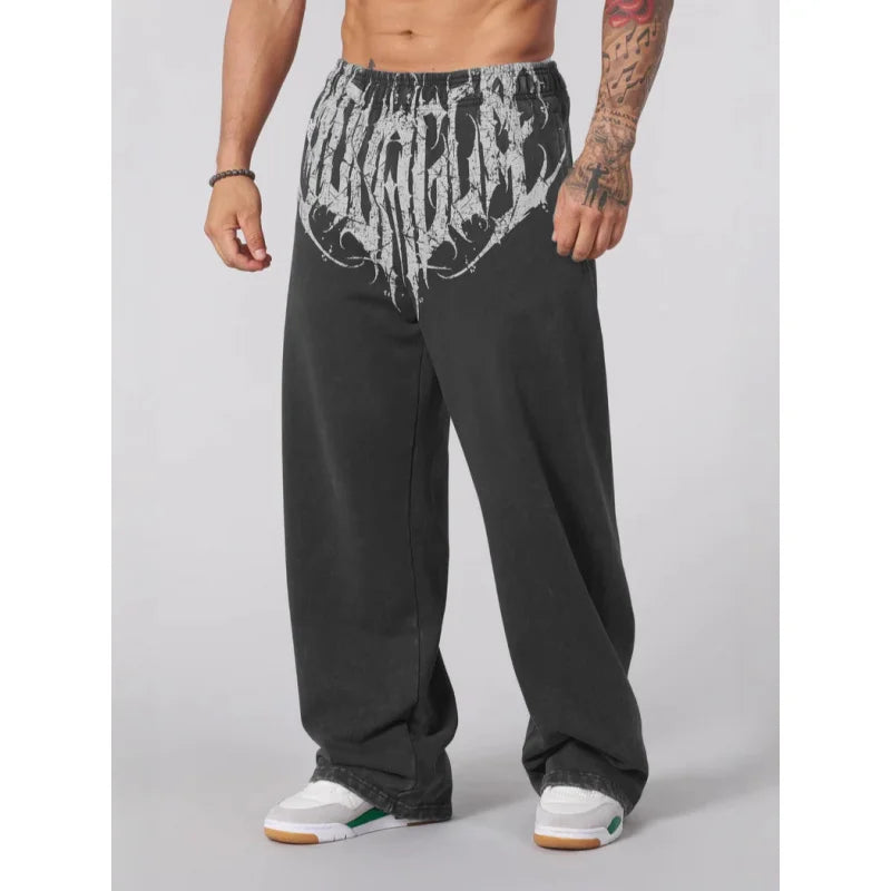 American Style Men's Sports Pants Joggers Muscle Fitness Casual Long Pants Loose Straight Pants Street Fashion Trendy Men's Pant