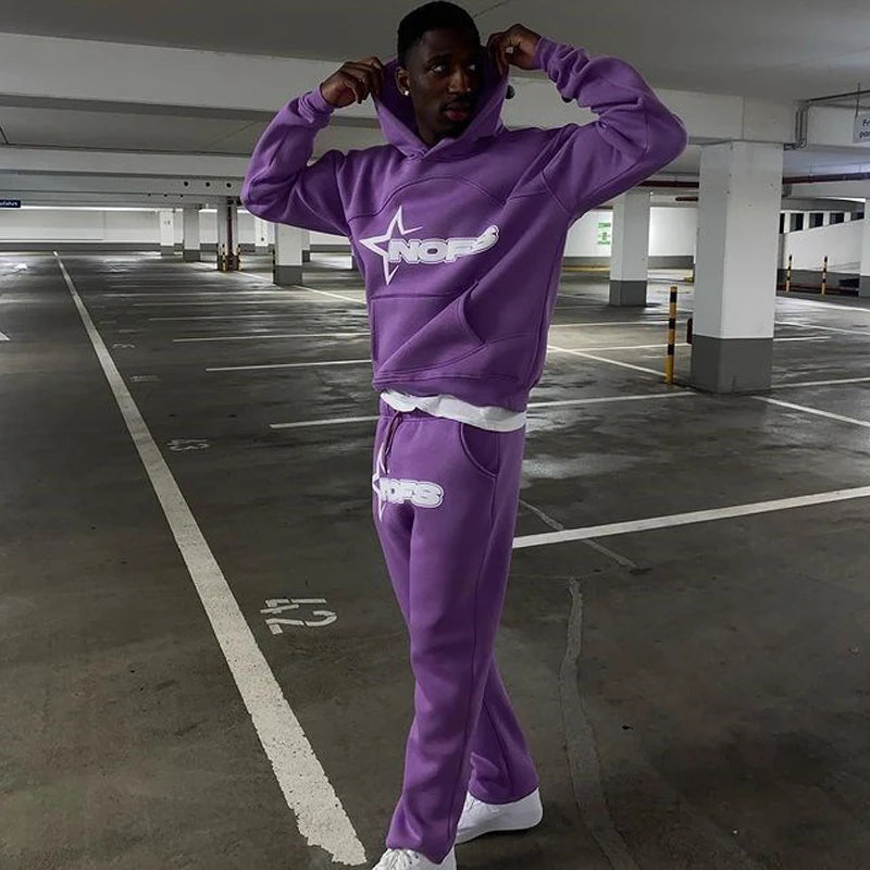 2024 New sweatsuit Letter Printing Streetwear Y2K Men's Hip Hop Oversized Hoodie Sweatshirt Sweatpant Casual Pants Sportswear